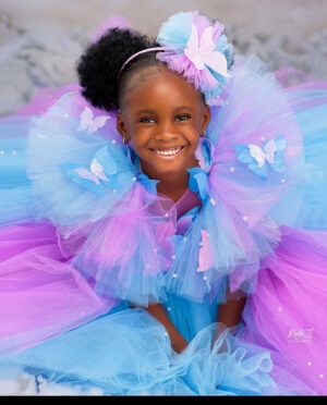 Tulle Ruffle Sleeve Butterfly Dress in Lilac & Blue Butterflies