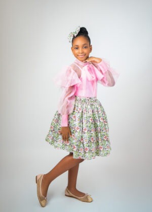 Baby Pink Sheer Blouse & Silk Skirt Set (comes with a cami)