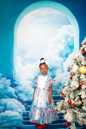 Christmas High-Neck Teal Frill Dress
