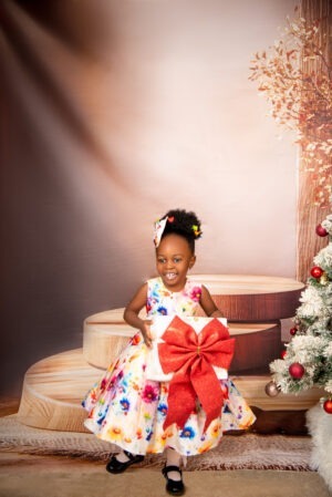 Christmas Floral Open Back Silk Dress